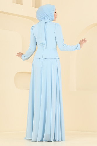 moda selvim Taş Detaylı Şık Abiye 5710DMNK1166 Bebe Mavisi - Thumbnail