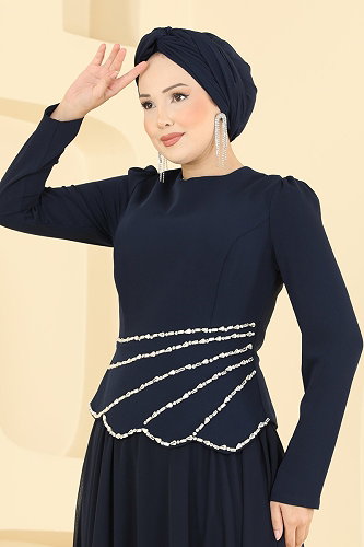 moda selvim Taş Detaylı Şık Abiye 5710DMNK1166 Laci - Thumbnail