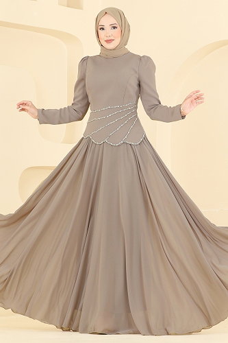 moda selvim Taş Detaylı Şık Abiye 5710DMNK1166 Vizyon - Thumbnail