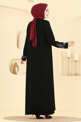 moda selvim Taş Detaylı Şık Abiye 7008OZT1013 Siyah - Thumbnail
