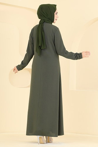 moda selvim Taş Detaylı Şık Abiye 8063AB368 Haki - Thumbnail