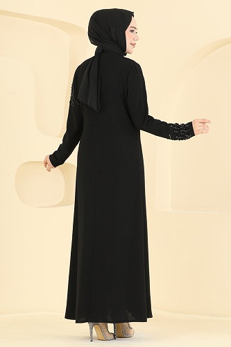 moda selvim Taş Detaylı Şık Abiye 8063AB368 Siyah - Thumbnail