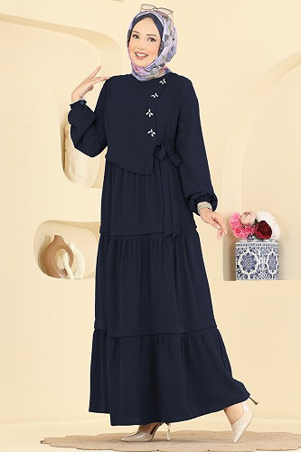 moda selvim Taş Detaylı Şık Elbise 2885SLK540 Laci - Thumbnail
