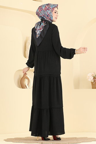 moda selvim Taş Detaylı Şık Elbise 2885SLK540 Siyah - Thumbnail