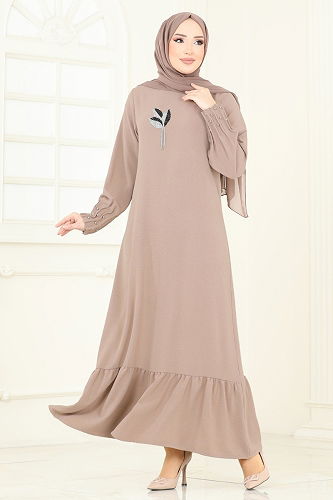 moda selvim Taş Detaylı Şık Elbise 3077HBS856 Vizyon - Thumbnail