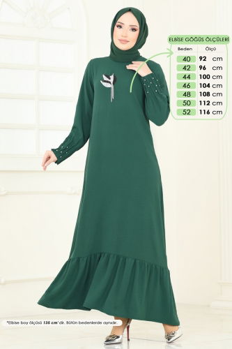 moda selvim Taş Detaylı Şık Elbise 3077HBS856 Zümrüt - Thumbnail