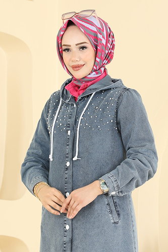 moda selvim Taş Detaylı Şık Kap 1309ORG1169 Açık Kot - Thumbnail