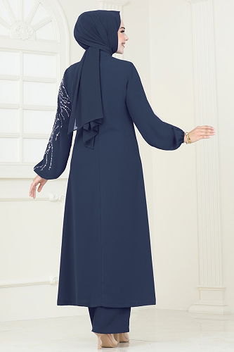 moda selvim Taş Detaylı Şık Takım 5957AB368 Açık Laci - Thumbnail