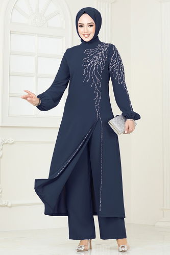 moda selvim Taş Detaylı Şık Takım 5957AB368 Açık Laci - Thumbnail