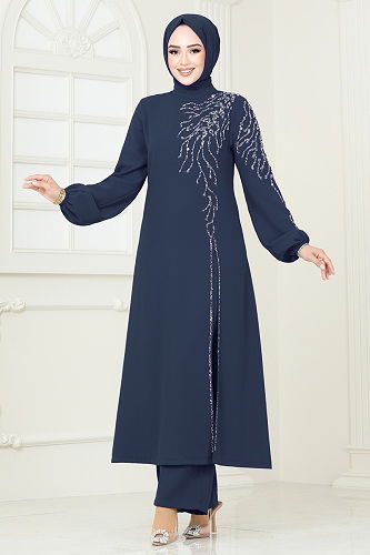 moda selvim Taş Detaylı Şık Takım 5957AB368 Açık Laci - Thumbnail