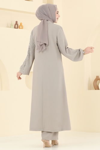 moda selvim Taş Detaylı Şık Takım 5957AB368 Bej - Thumbnail