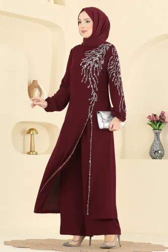 A.B. - Taş Detaylı Şık Takım 5957AB368 Bordo