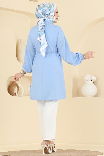 moda selvim Taş Detaylı Şık Tunik 2924SLK540 Bebe Mavisi - Thumbnail