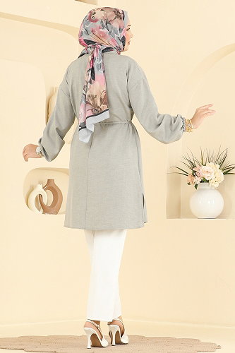 moda selvim Taş Detaylı Şık Tunik 2924SLK540 Gri - Thumbnail