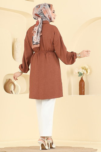 moda selvim Taş Detaylı Şık Tunik 2924SLK540 Taba - Thumbnail