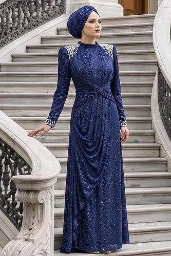 moda selvim Taş Detaylı Simli Abiye 119DMNK1166 Laci - Thumbnail