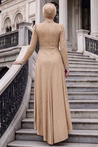 moda selvim Taş Detaylı Simli Abiye 119DMNK1166 Taş - Thumbnail