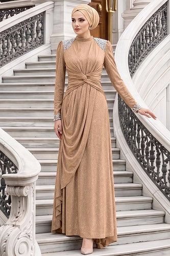 moda selvim Taş Detaylı Simli Abiye 119DMNK1166 Vizyon - Thumbnail