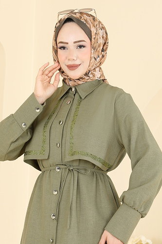 moda selvim Taş Detaylı Sofia Takım 24052UKB139 Çağla - Thumbnail