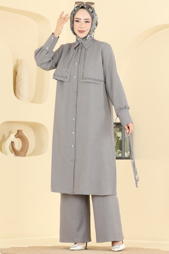 U.K.B. - Taş Detaylı Sofia Takım 24052UKB139 Gri
