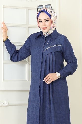 moda selvim Taş Detaylı Sofia Takım 3128HBS856 Koyu İndigo - Thumbnail