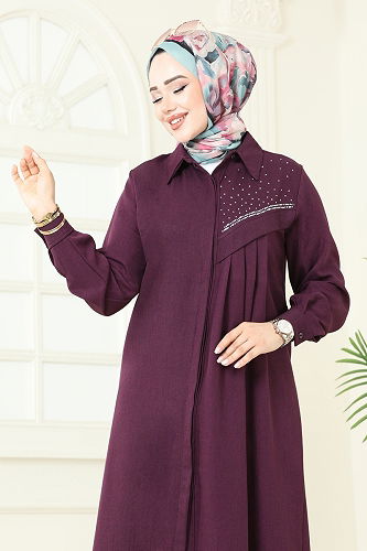 moda selvim Taş Detaylı Sofia Takım 3128HBS856 Mürdüm - Thumbnail