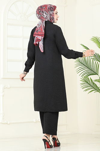 moda selvim Taş Detaylı Sofia Takım 3128HBS856 Siyah - Thumbnail