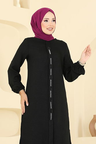 moda selvim Taş Detaylı Sofia Takım 445DVL817 Siyah - Thumbnail