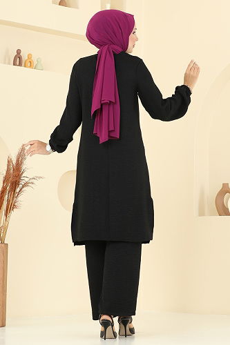 moda selvim Taş Detaylı Sofia Takım 445DVL817 Siyah - Thumbnail