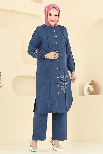 moda selvim Taş Detaylı Sofia Takım 447DVL817 Laci - Thumbnail