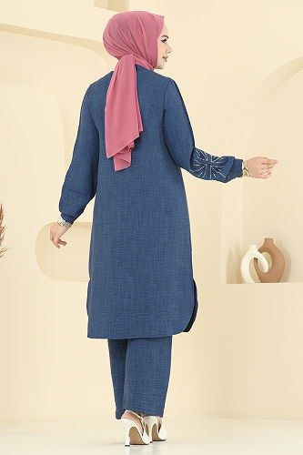 moda selvim Taş Detaylı Sofia Takım 447DVL817 Laci - Thumbnail