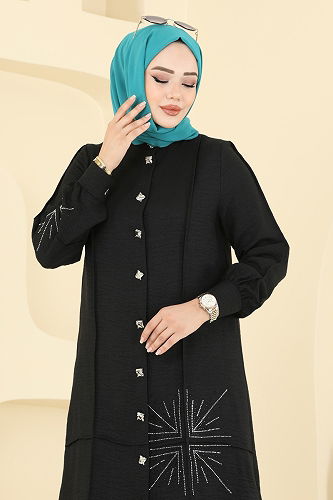 moda selvim Taş Detaylı Sofia Takım 447DVL817 Siyah - Thumbnail