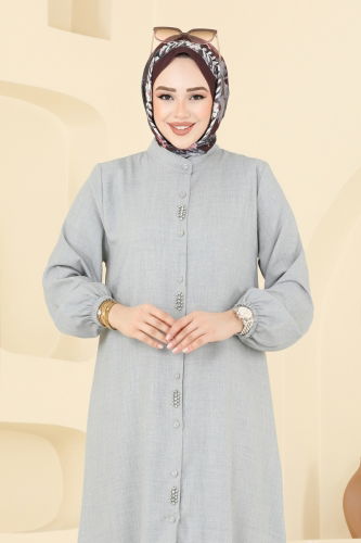 moda selvim Taş Detaylı Takım 3066HBS856 Açık Gri - Thumbnail