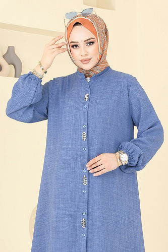 moda selvim Taş Detaylı Takım 3066HBS856 Açık İndigo - Thumbnail