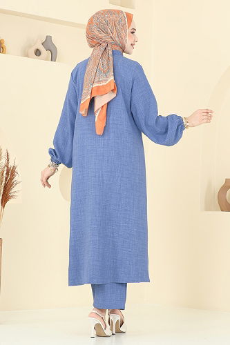 moda selvim Taş Detaylı Takım 3066HBS856 Açık İndigo - Thumbnail