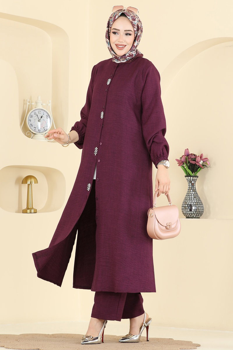 Taş Detaylı Takım 3066HBS856 Açık Mürdüm