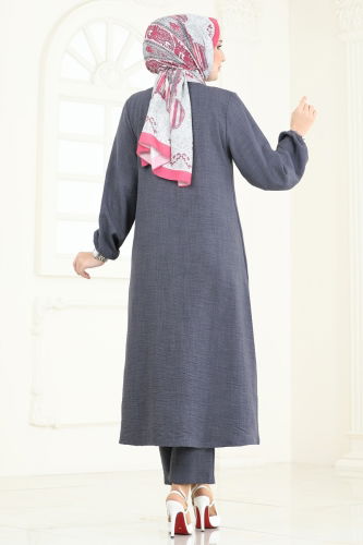 moda selvim Taş Detaylı Takım 3066HBS856 Antrasit - Thumbnail