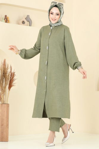 moda selvim Taş Detaylı Takım 3066HBS856 Çağla - Thumbnail