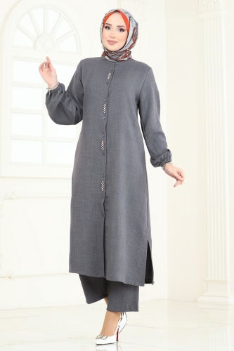 moda selvim Taş Detaylı Takım 3066HBS856 Gri - Thumbnail