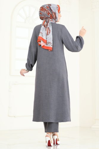 moda selvim Taş Detaylı Takım 3066HBS856 Gri - Thumbnail