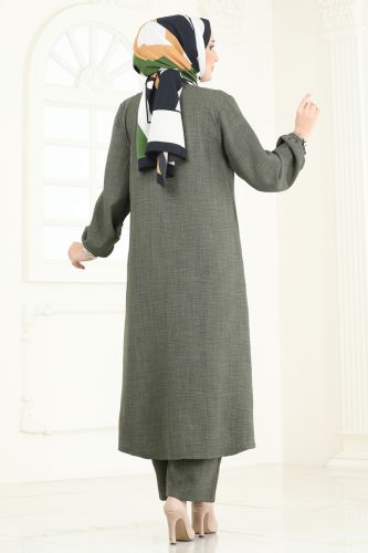 moda selvim Taş Detaylı Takım 3066HBS856 Haki - Thumbnail