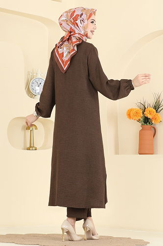 moda selvim Taş Detaylı Takım 3066HBS856 Kahve - Thumbnail