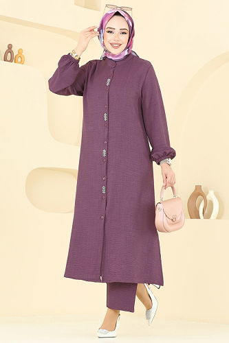 moda selvim Taş Detaylı Takım 3066HBS856 Koyu Gül Kurusu - Thumbnail