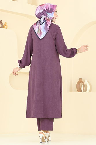 moda selvim Taş Detaylı Takım 3066HBS856 Koyu Gül Kurusu - Thumbnail