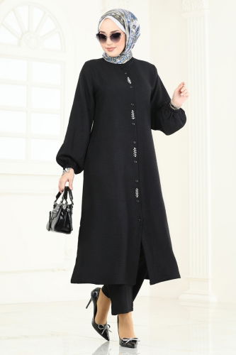 moda selvim Taş Detaylı Takım 3066HBS856 Siyah - Thumbnail