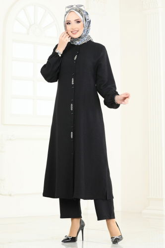 moda selvim Taş Detaylı Takım 3066HBS856 Siyah - Thumbnail