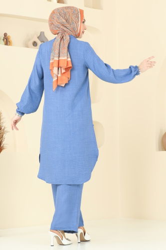 moda selvim Taş Detaylı Takım 369DVL817 İndigo - Thumbnail