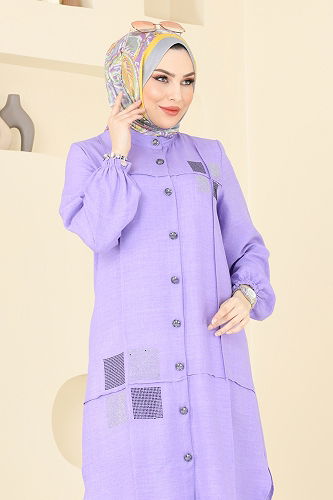 moda selvim Taş Detaylı Takım 369DVL817 Lila - Thumbnail