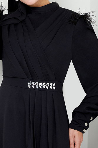 moda selvim Taş Detaylı Tesettür Abiye 271DVL897-M Siyah - Thumbnail