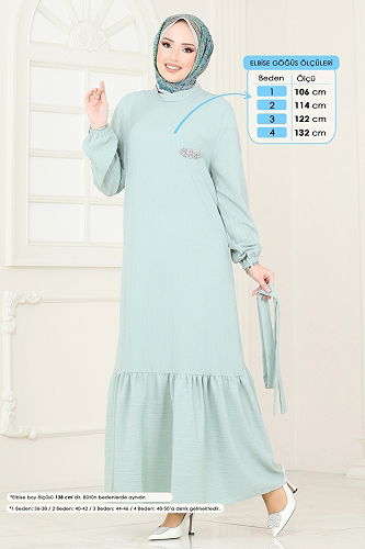 moda selvim Taş Detaylı Tesettür Elbise 813OZN1046 Açık Mint - Thumbnail